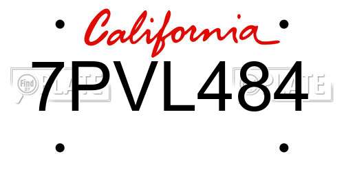 7PVL484 California License Plate