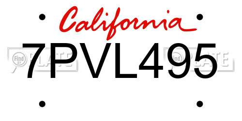 7PVL495 California License Plate