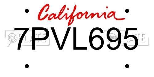 7PVL695 California License Plate