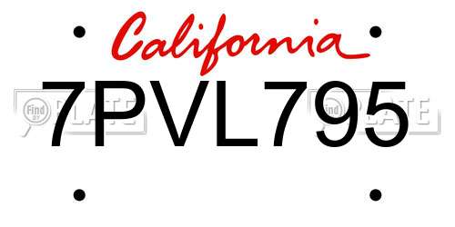 7PVL795 California License Plate