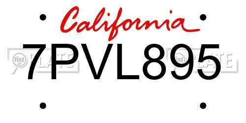7PVL895 California License Plate