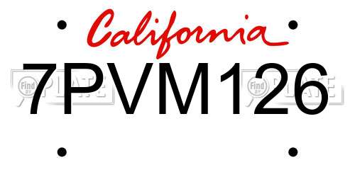 7PVM126 California License Plate
