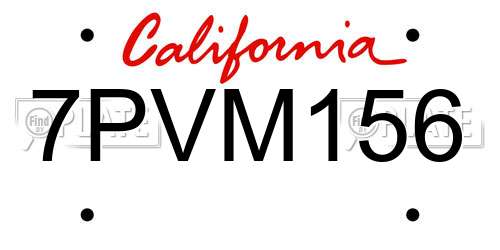 7PVM156 California License Plate