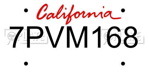7PVM168 California License Plate