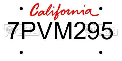 7PVM295 California License Plate