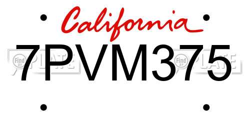 7PVM375 California License Plate