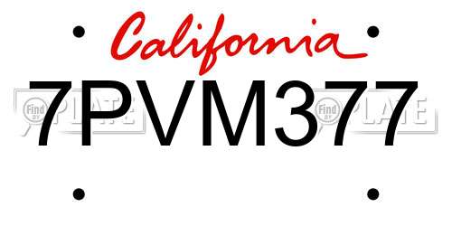 7PVM377 California License Plate