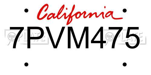 7PVM475 California License Plate