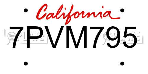 7PVM795 California License Plate