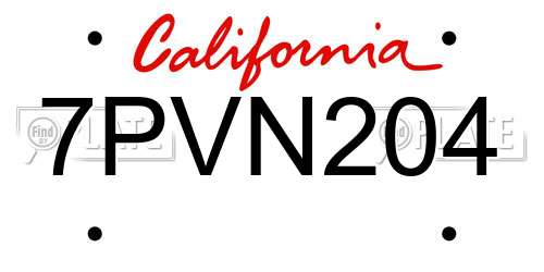 7PVN204 California License Plate