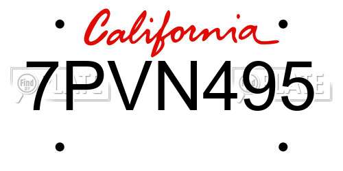7PVN495 California License Plate