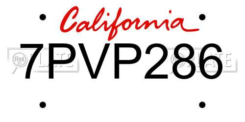 7PVP286 California License Plate