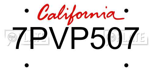 7PVP507 California License Plate
