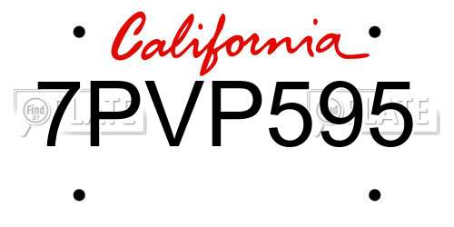 7PVP595 California License Plate