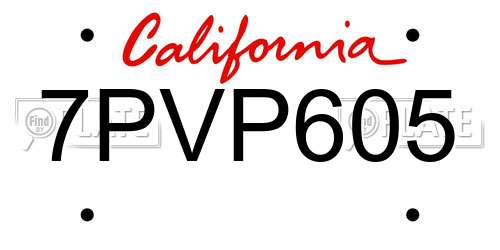 7PVP605 California License Plate