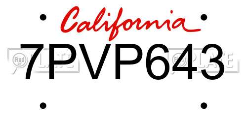 7PVP643 California License Plate