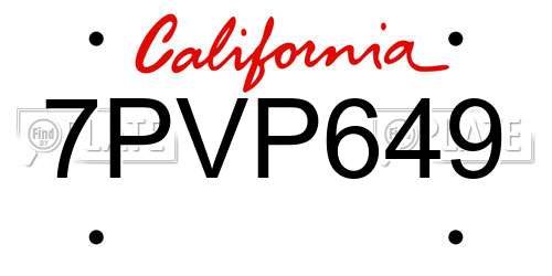 7PVP649 California License Plate