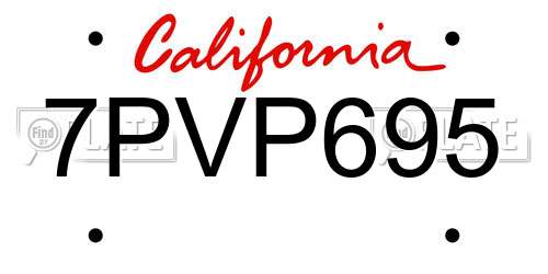 7PVP695 California License Plate