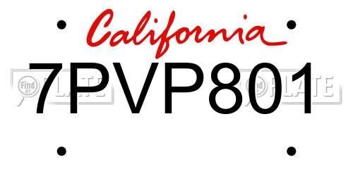 7PVP801 California License Plate