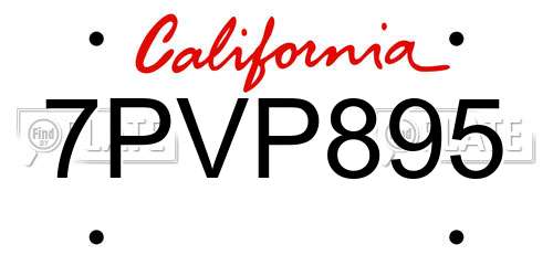 7PVP895 California License Plate