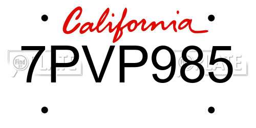 7PVP985 California License Plate