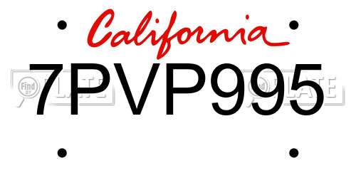 7PVP995 California License Plate