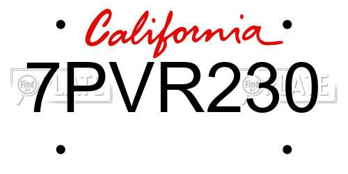 7PVR230 California License Plate