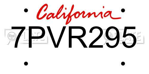 7PVR295 California License Plate