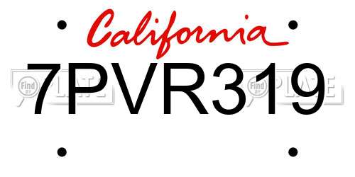 7PVR319 California License Plate