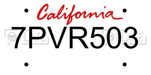 7PVR503 California License Plate