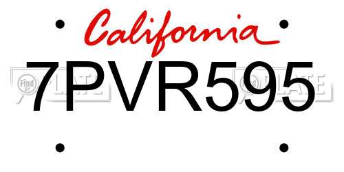 7PVR595 California License Plate