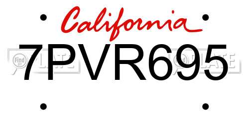 7PVR695 California License Plate
