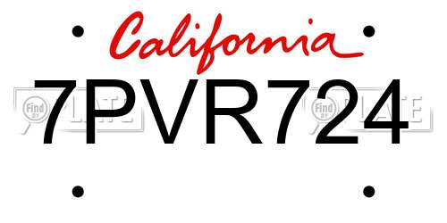7PVR724 California License Plate