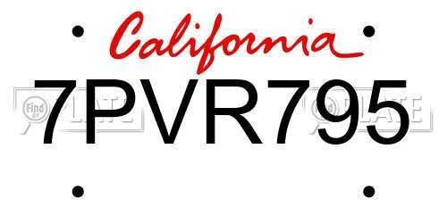 7PVR795 California License Plate