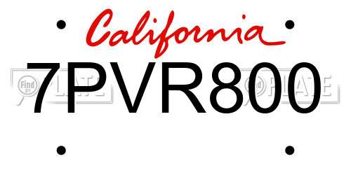 7PVR800 California License Plate