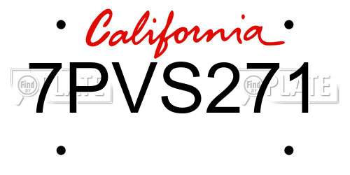 7PVS271 California License Plate