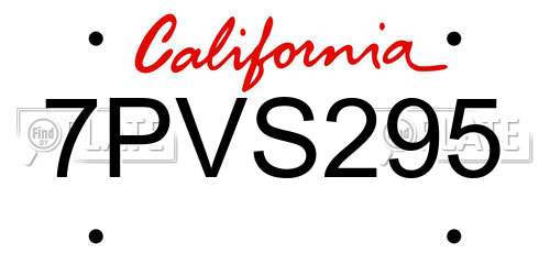 7PVS295 California License Plate