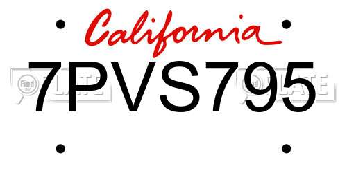 7PVS795 California License Plate