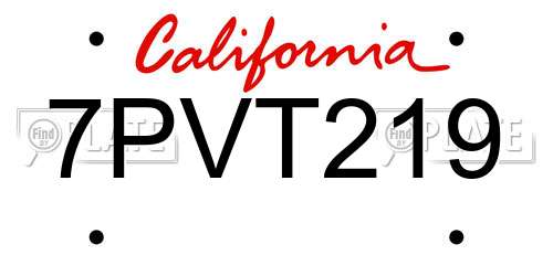 7PVT219 California License Plate