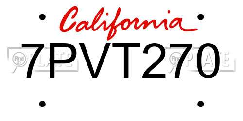 7PVT270 California License Plate