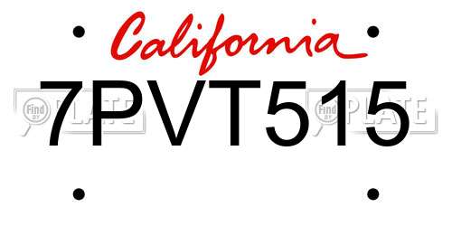 7PVT515 California License Plate