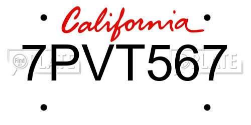 7PVT567 California License Plate