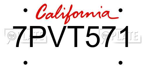 7PVT571 California License Plate