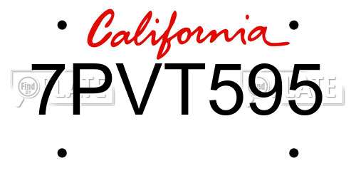 7PVT595 California License Plate