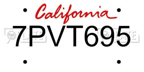 7PVT695 California License Plate