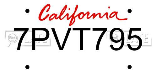 7PVT795 California License Plate