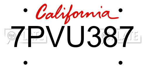 7PVU387 California License Plate