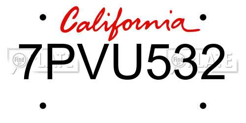 7PVU532 California License Plate