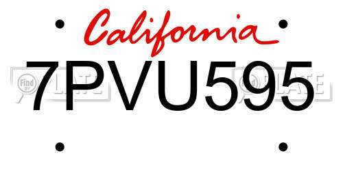 7PVU595 California License Plate