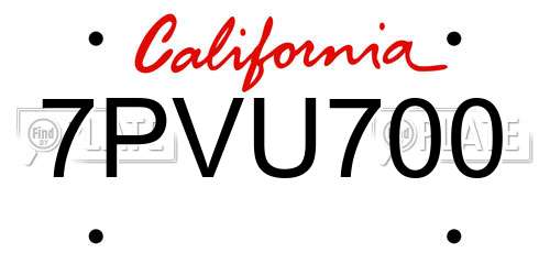 7PVU700 California License Plate